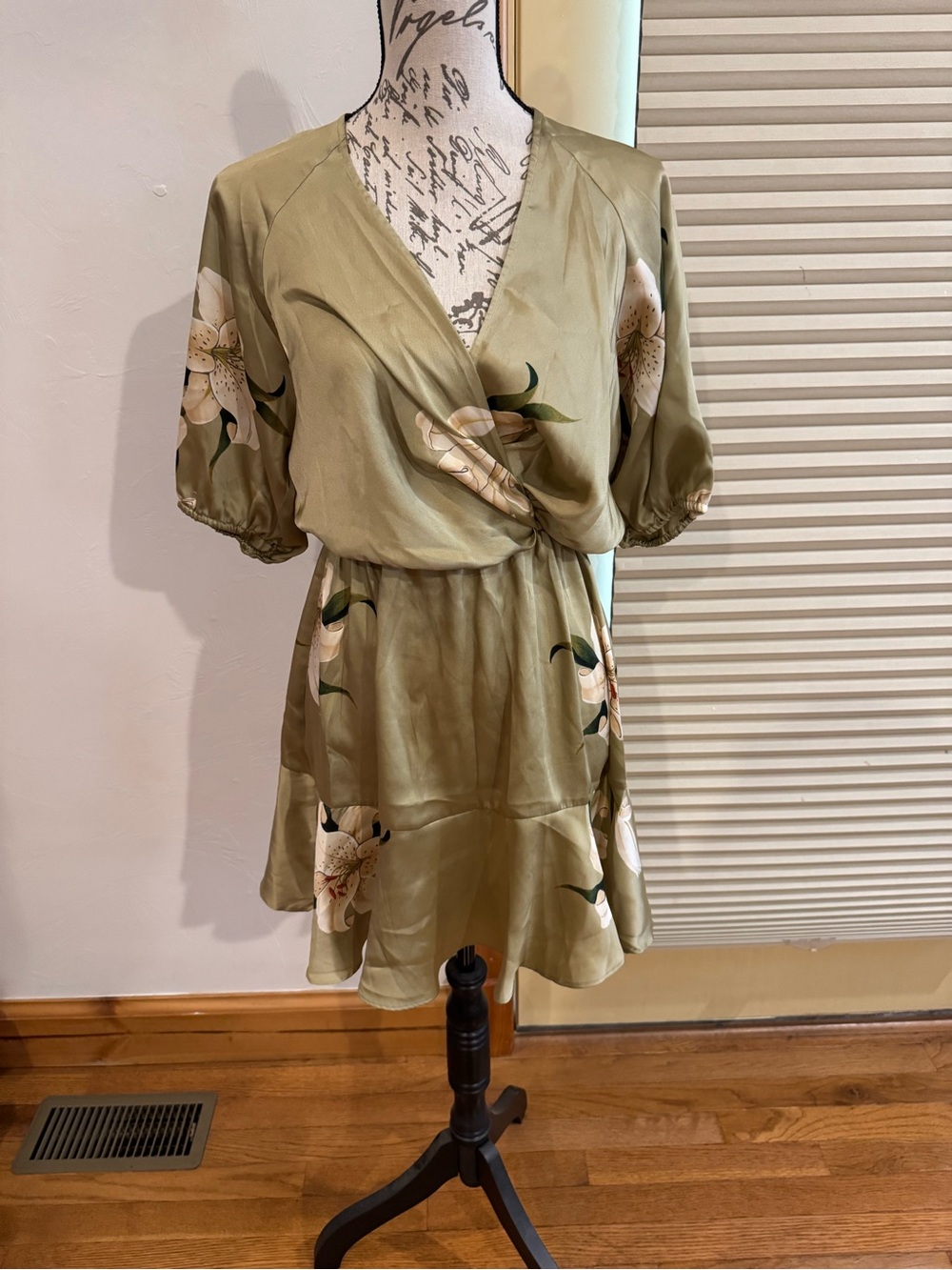 Zara Olive Green Floral Wrap Mini Dress